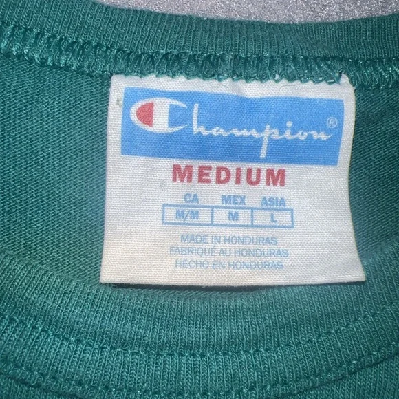 VTG Champion Shirt Mens Size M Green Short Sleeve Crew Neck Casual C Logo Adults - Picture 4 of 10